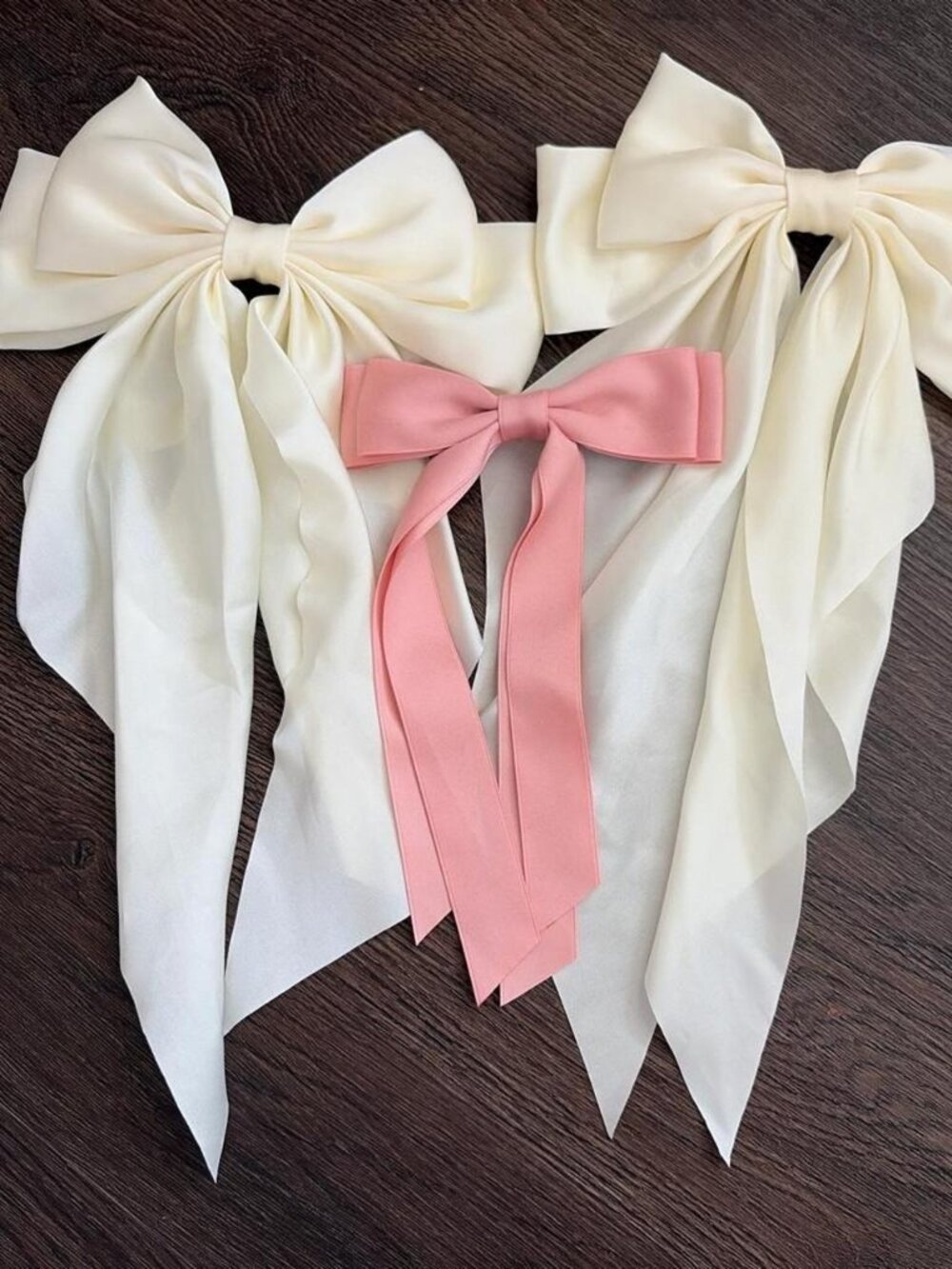 Ribbon Hair Bows Set | Used Coquette White Pink Satin Statement Clips
